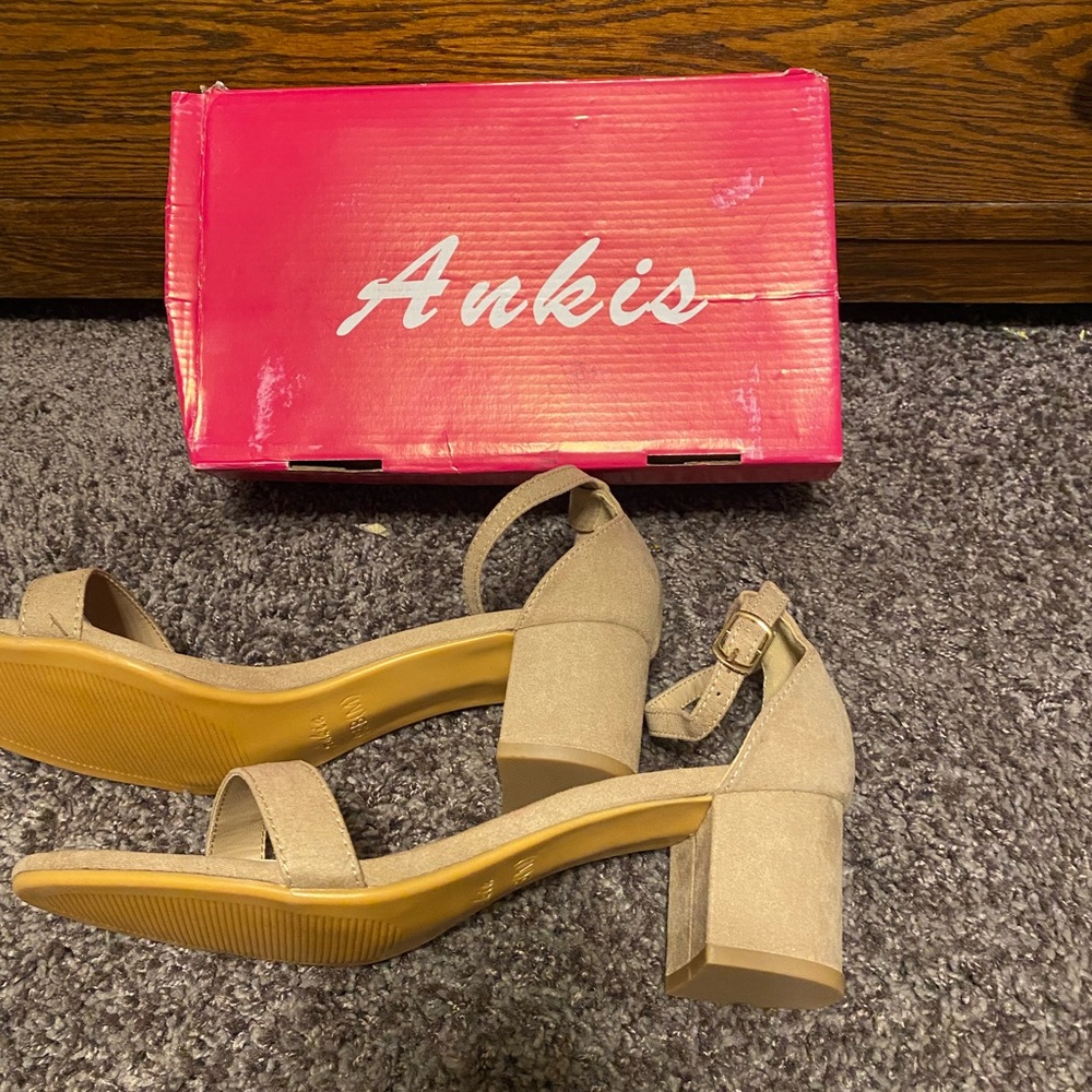 Ankis Beige Block Heel Sandals